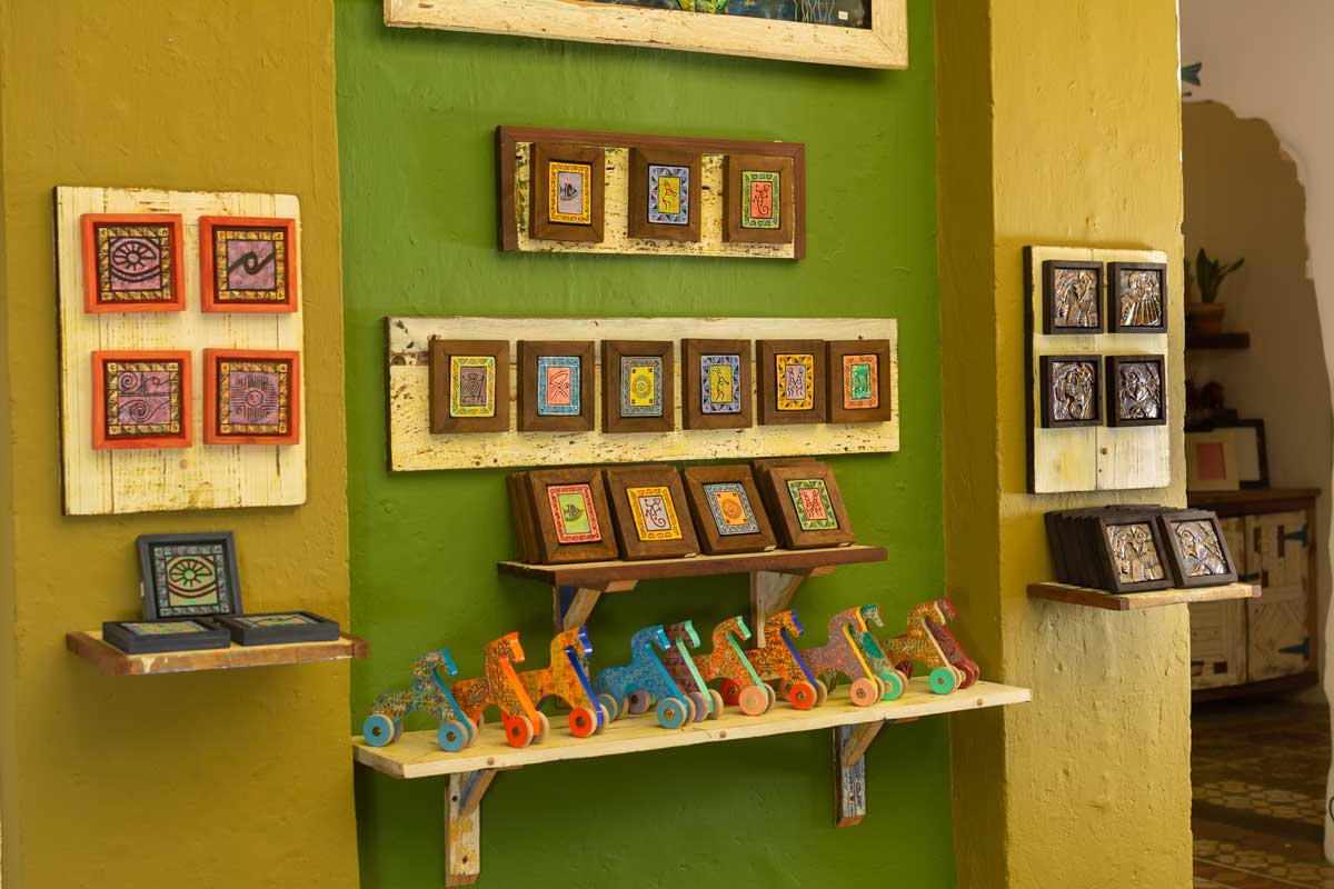 Wooden frames in art gallery.