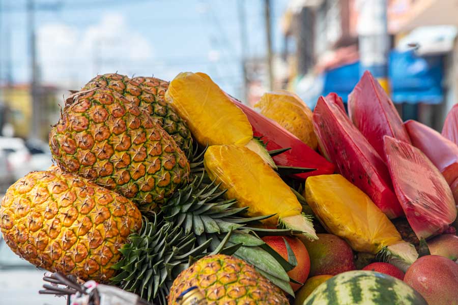 Assorted tropical fruits.