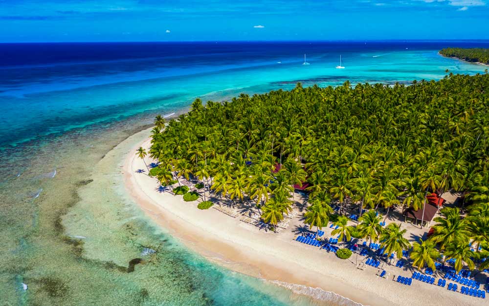 Circular coastline beach in Saona Island.