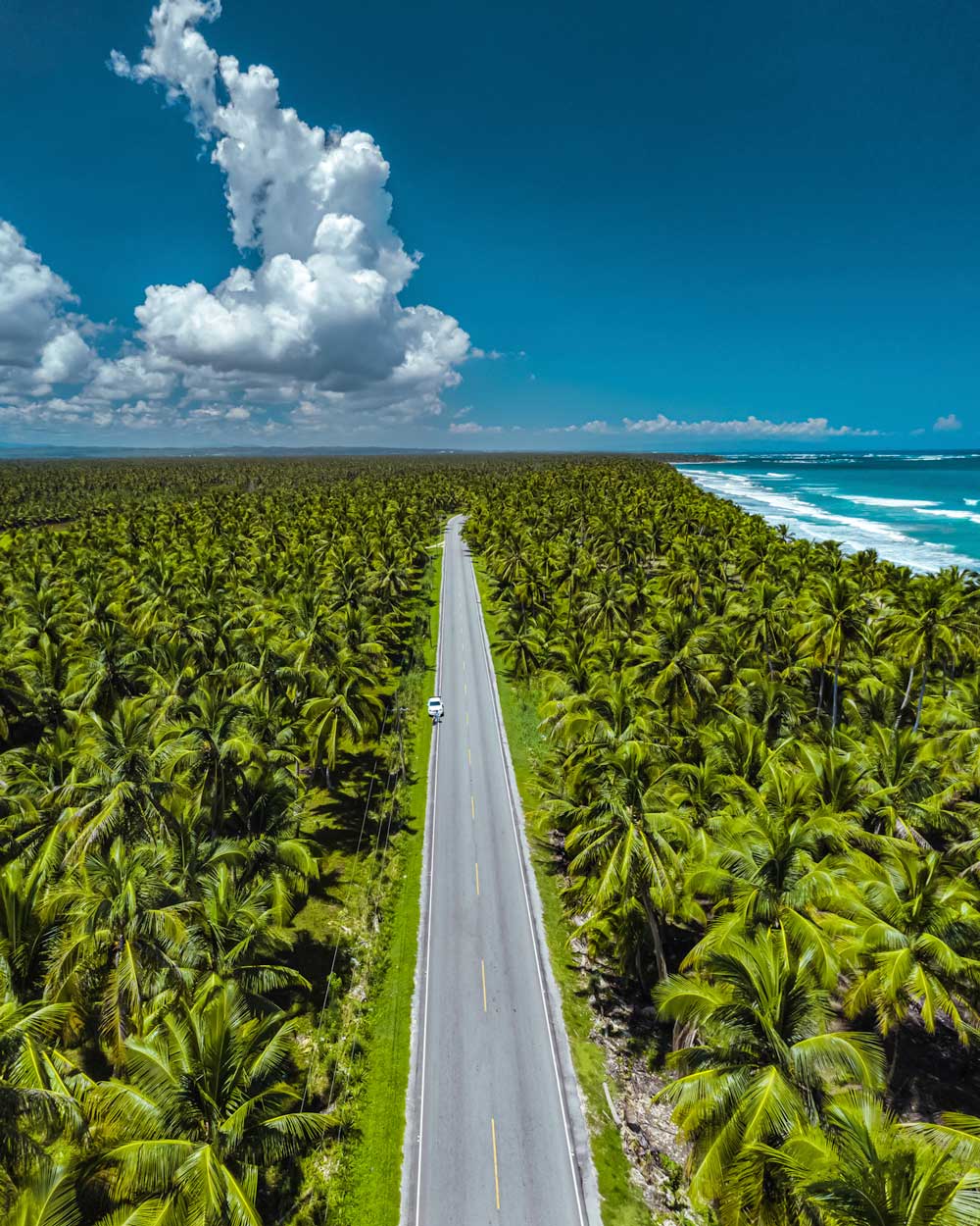 Paved road along Nagua coastline.